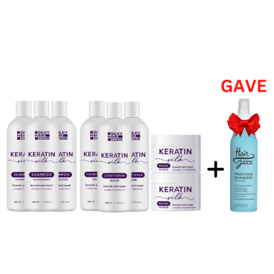 KERATIN SILKE intensiv effekt restaurering sett for skadet hårstruktur (2-måneders gjenopprettingsprogram) + GAVE: varmebeskyttelse for håret